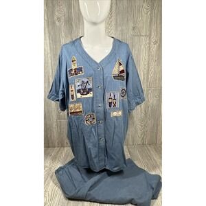 Quacker Factory Embroidered Studded Denim Lightweight Shirt Shorts Womens SZ 3XL